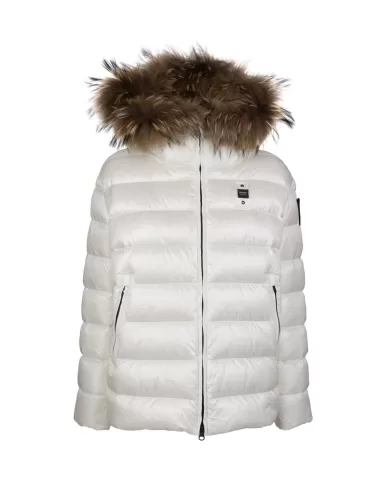 BLAUER Giacca donna con cappuccio in pelliccia BIANCO NEVE int. BISCOTTO