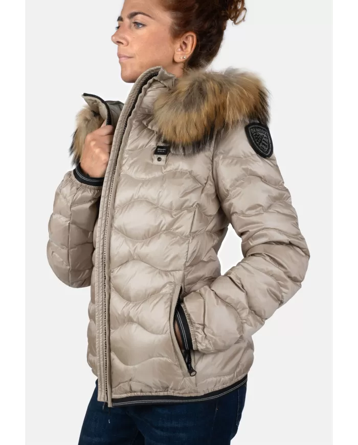 BLAUER Piumino corto donna con cappuccio BEIGE 301 interno CELESTE BRINA