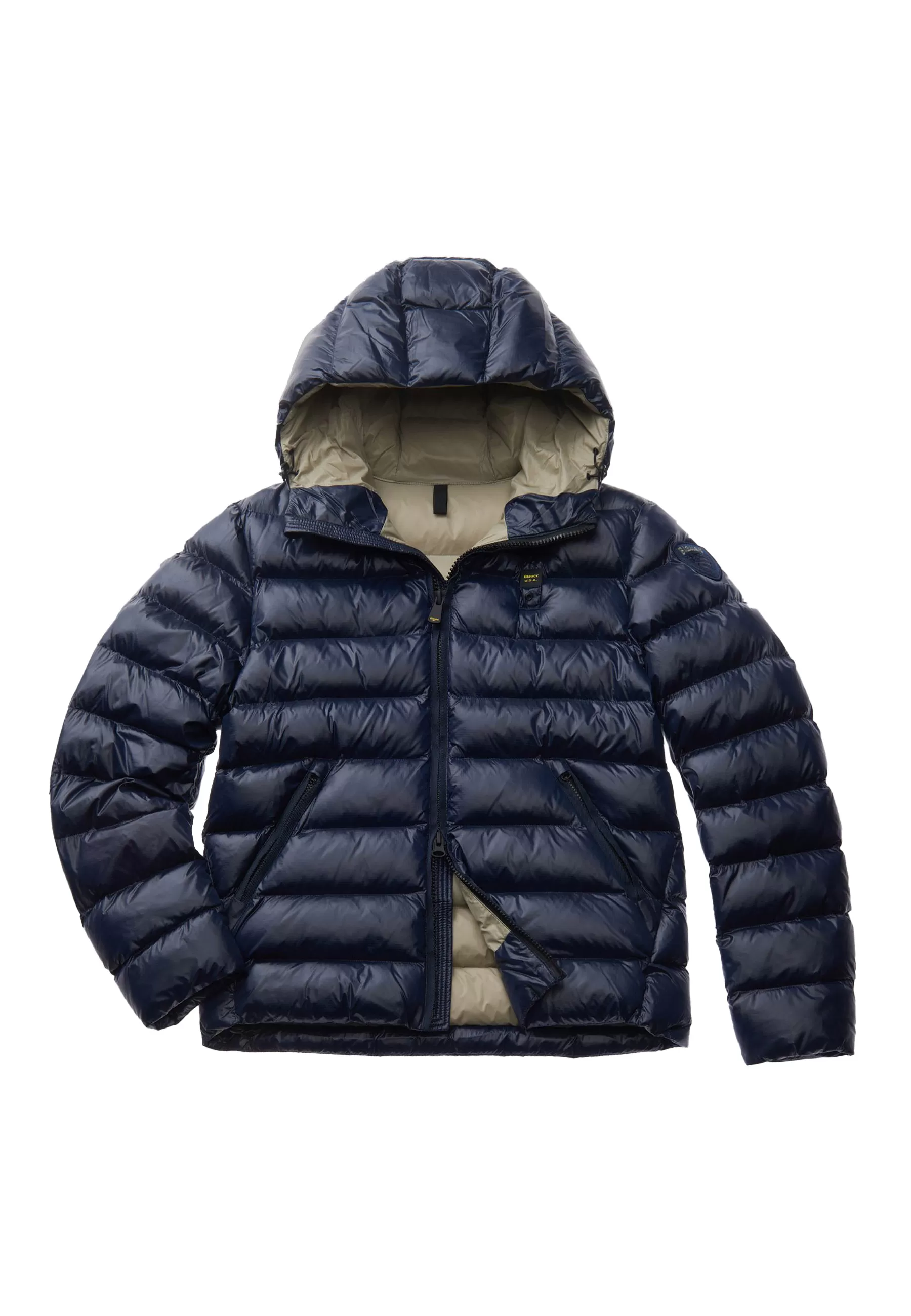 BLAUER Piumino uomo con cappuccio BLU interno BEIGE 301